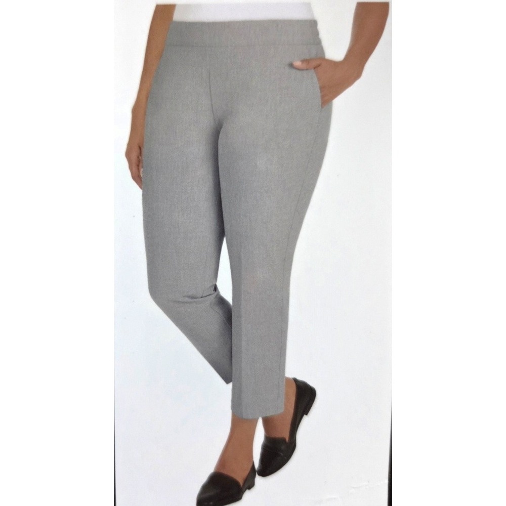 Hilary Radley Heather Gray Slim Leg Pull-On Dress Pants Mid Rise 26"-Inseam L Nw